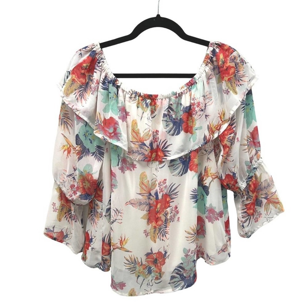 Creative Commune White Floral Off The Shoulder Blouse Womens M